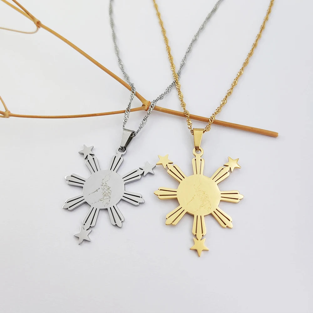 Stainless Steel Gold Color Philippines Map Pendant Necklace Fashion Philippines Map Heart Jewelry