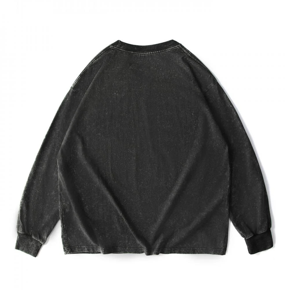 230 Gsms Printing Logo Cotton Washed Vintage Custom Heavyweight Plain Oversized Long Sleeve T Shirt for Men