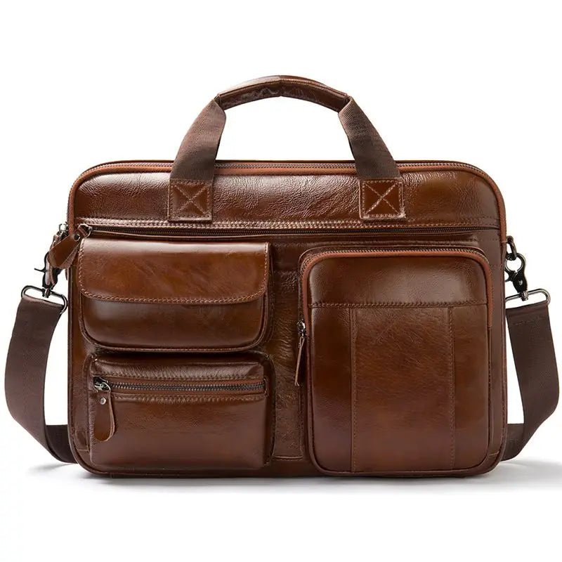 Business Leather Tote Bag Top Layer Cowhide Crossbody Briefcase Men's Laptop Bag Waterproof Travel Messenger Duffle Bags