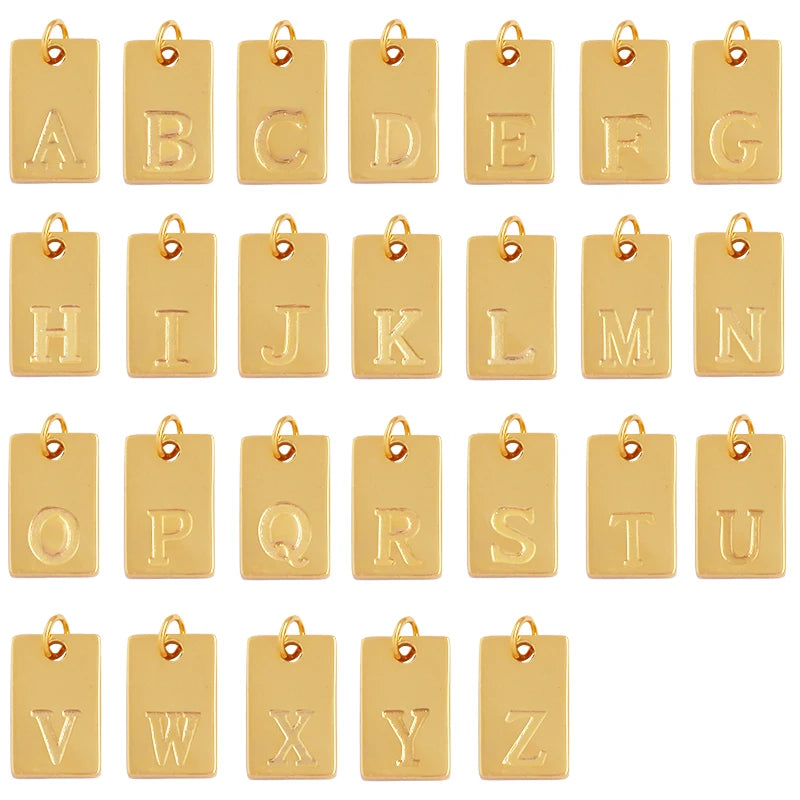 Simpleness Rectangle 18K Gold Plated Brass Initial Name A-Z Letter Charm Pendant NecklaceFashion Jewelry Findings Supplies K5
