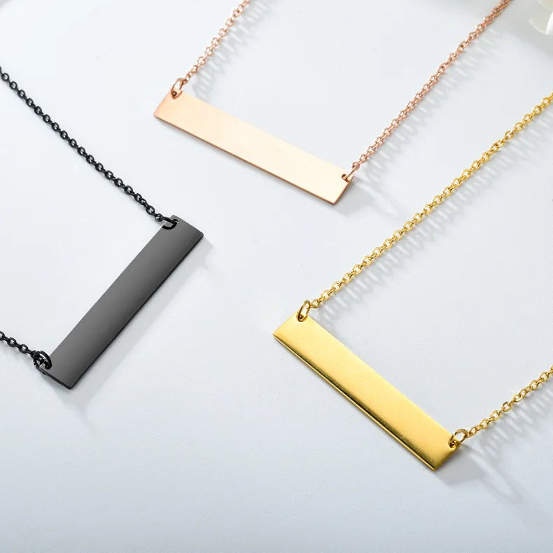 BINSHUO Custom Laser Engraved Necklace Stainless Steel Jewelry Wholesale Customized Letter Blank Bar Pendant Necklace for Wom