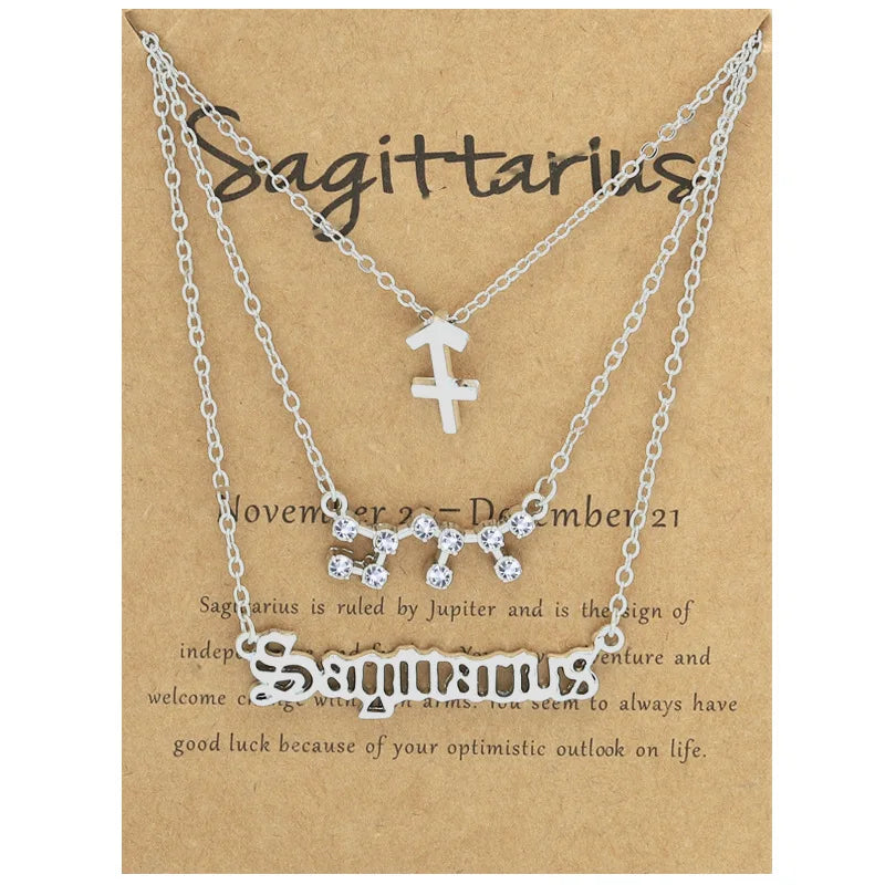 3pcs/Set 12 Zodiac Sign Necklace for Women Pendant Chain Choker Birthday Jewelry With Cardboard Card