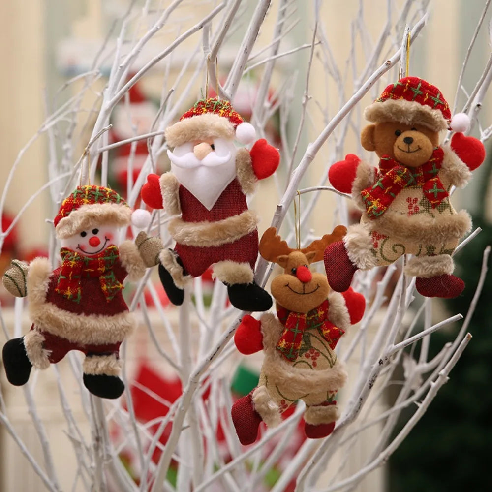 2024 Christmas Tree Accessories Christmas Little Doll Dancing Old Man Snowman Deer Bear Fabric Doll Small Pendant Gift
