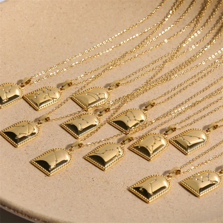 Hot Sale Women's Gold Plated Stainless Steel Zircon Zodiac Bell Link Charm Necklace Gift Party Anniversary Casual Sporty Styl