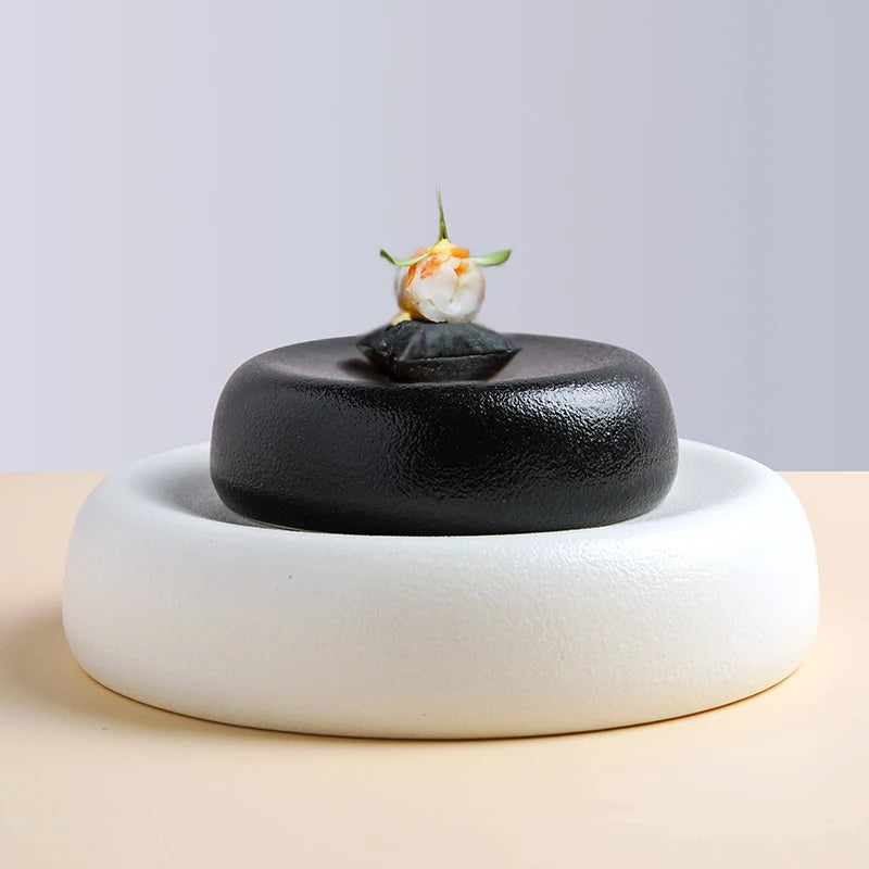 NEW Ceramic Dinner Plate Frosty Black Cold Dishes Sweet Dessert Pasta Sushi Salad Serving Tray Party Buffet Restaurant Tablew