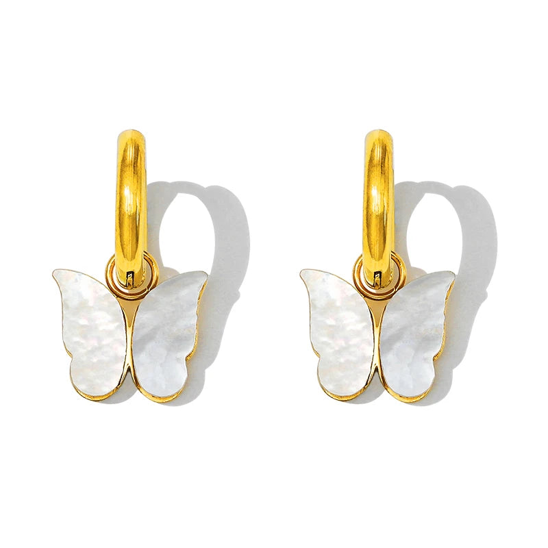 Wholesale Stainless Steel Jewelry 18K Gold Plated Tarnish Free Huggie Hoops Shell Butterfly Earrings