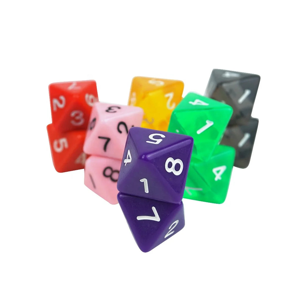 Hot Sale D8 Side Polyhedral Dice Number 1-8 Sharp-edged Transparent or Opaque Colors Custom logo for Dnd Dice Accessaries Cas