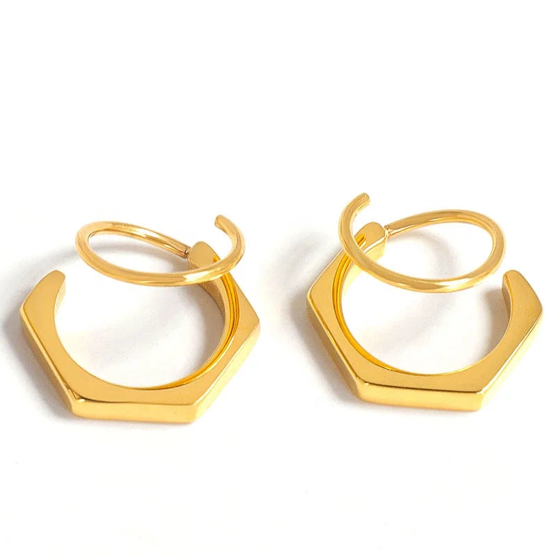 Micci New Fashion Stainless Steel 18k Gold Thread Trapezoidal Simple Classic Piercing Spiral Double Helix Helixes Twist Earri