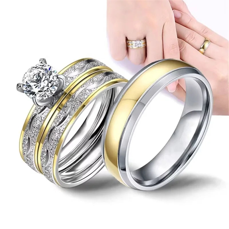 Wedding Moissanite Diamond High Quality Rings Jewelry Women 18K Gold Stainless Steel Brands Couple Ring Set