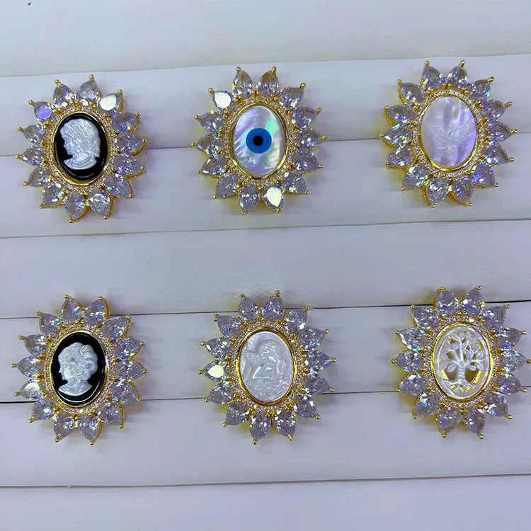 CZ8827 Vintage 18k Gold Plated CZ Pave Carved Shell Mother of Pearl Mary Cameo Angel Charm Pendant Catholic Jewelry Pendants