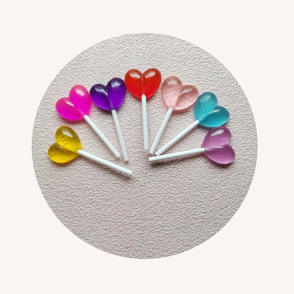 Resin Colorful Kawaii Heart Lollipop Charm for Earring Scrapbooking DIY Making Necklace Pendant Embellishment