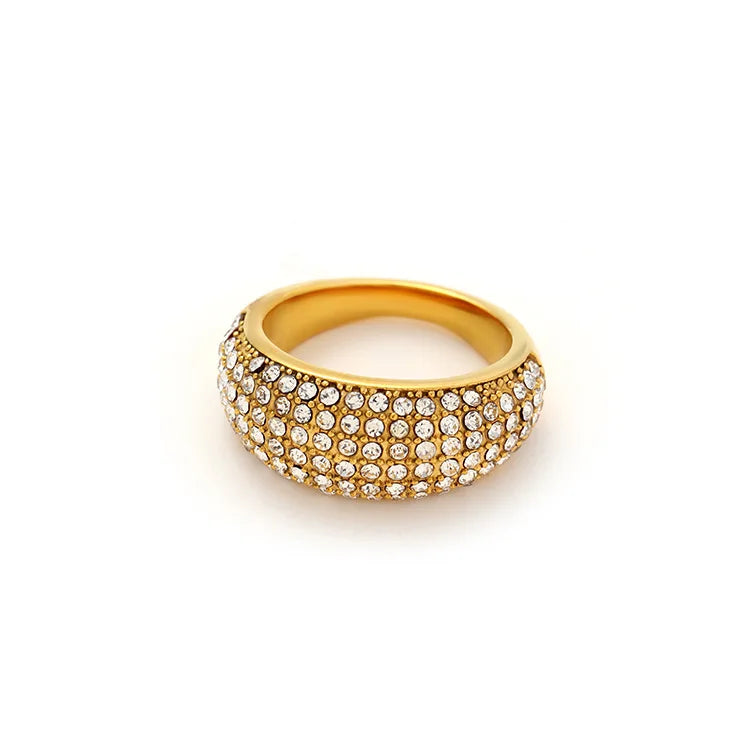 Waterproof Jewelry Fashionable 316L Stainless Steel 18K PVD Plating Full Cubic Zirconia Ring for Woman