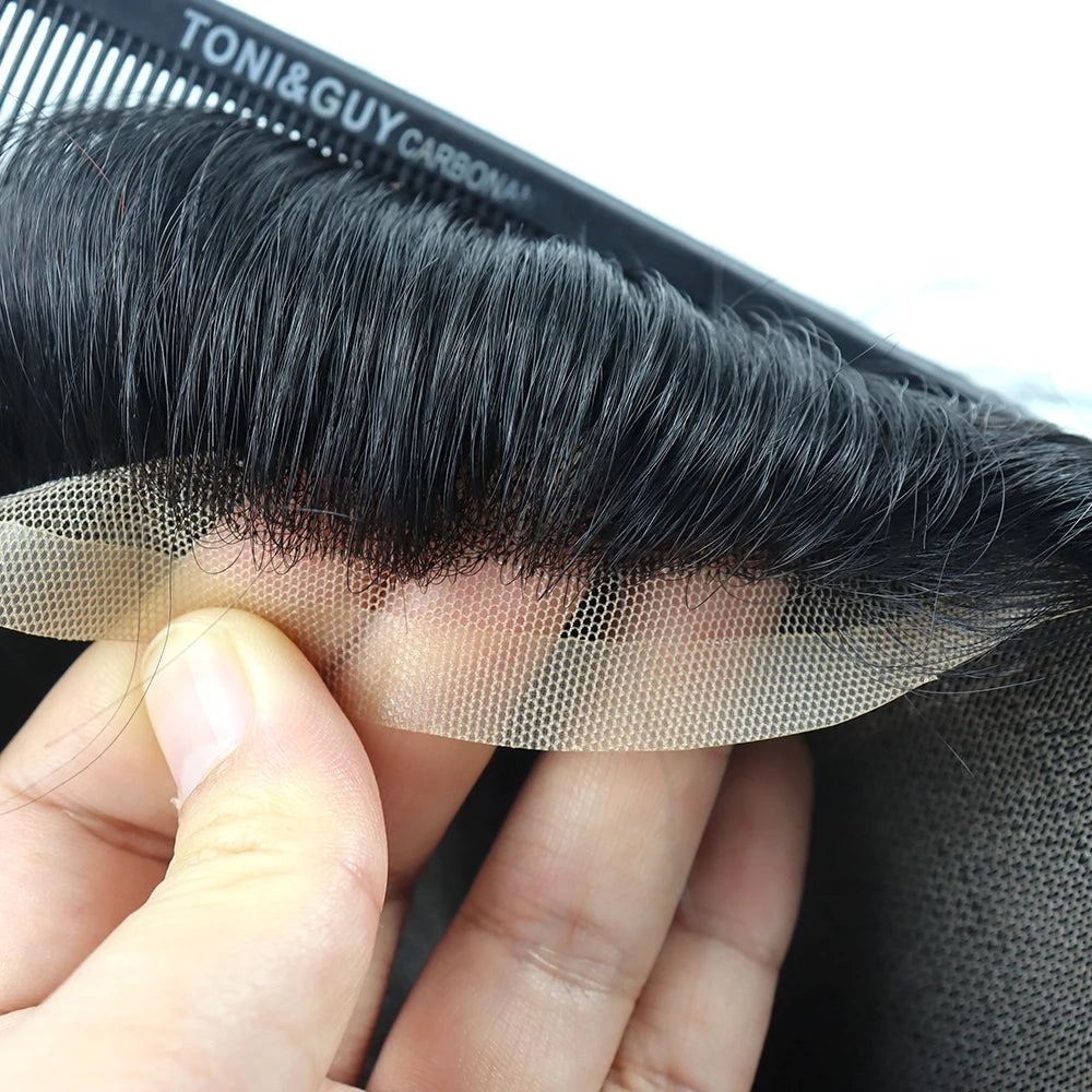 Breathable  Lace Toupee for Men 100% Indian Remy Human Hair Replacement System Natural Invisible Hairline Soft Male Hairpiece