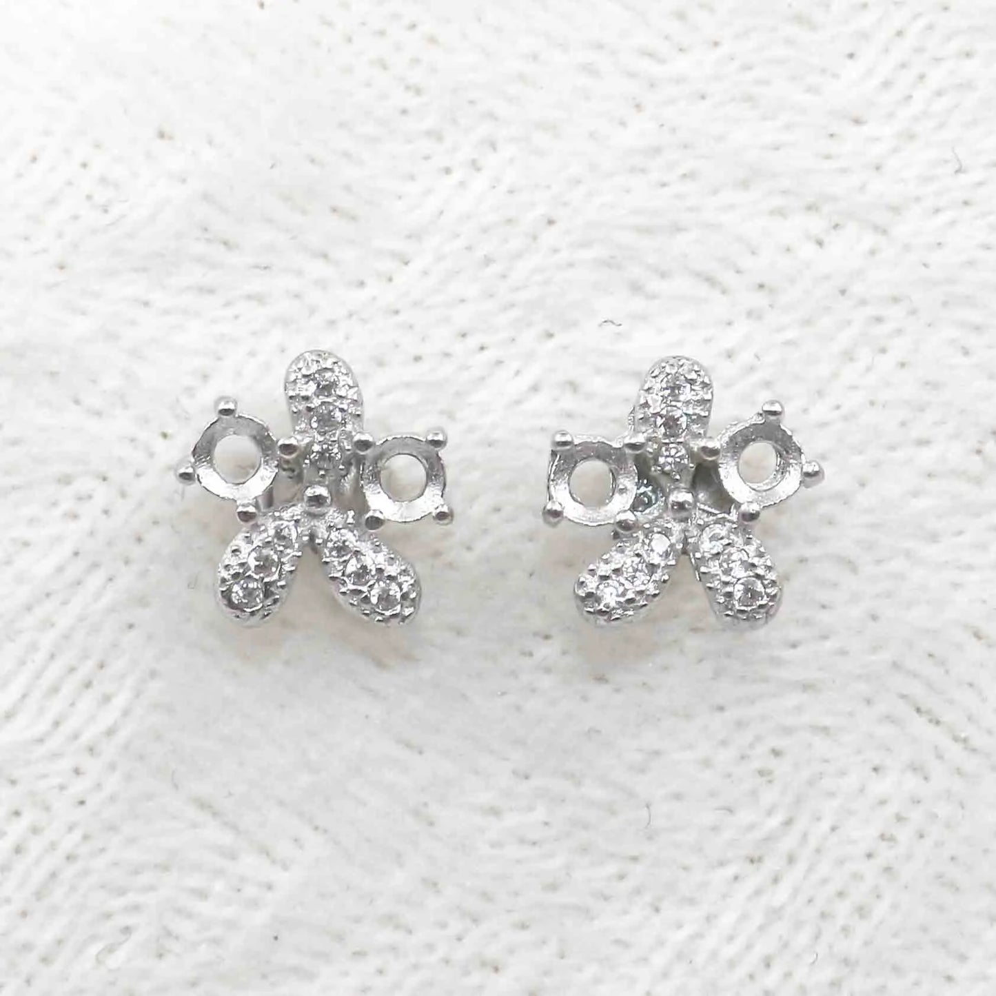 Sterling Silver 3*3mm Semi Mount Stud Earrings Empty Support Blank Claws Setting S925 Base Without Center Stone for DIY Inlay