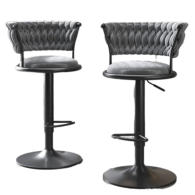 Luxury Swivel Bar Stool with Curved Woven Velvet  Back and Height Adjustable Black Chromed Metal Base for Bars Salon Dining Room