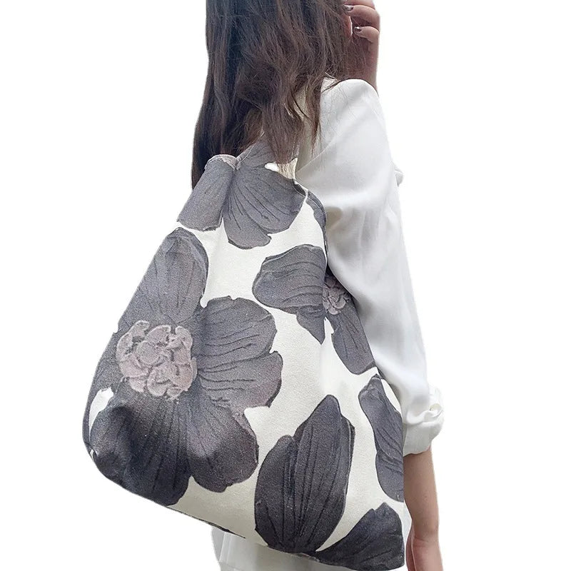 Cartoon Printed Canvas Large Capacity Eco-friendly Durable Casual Tote Daily Use & Travel Beach & Grocery Foldable Shopping B