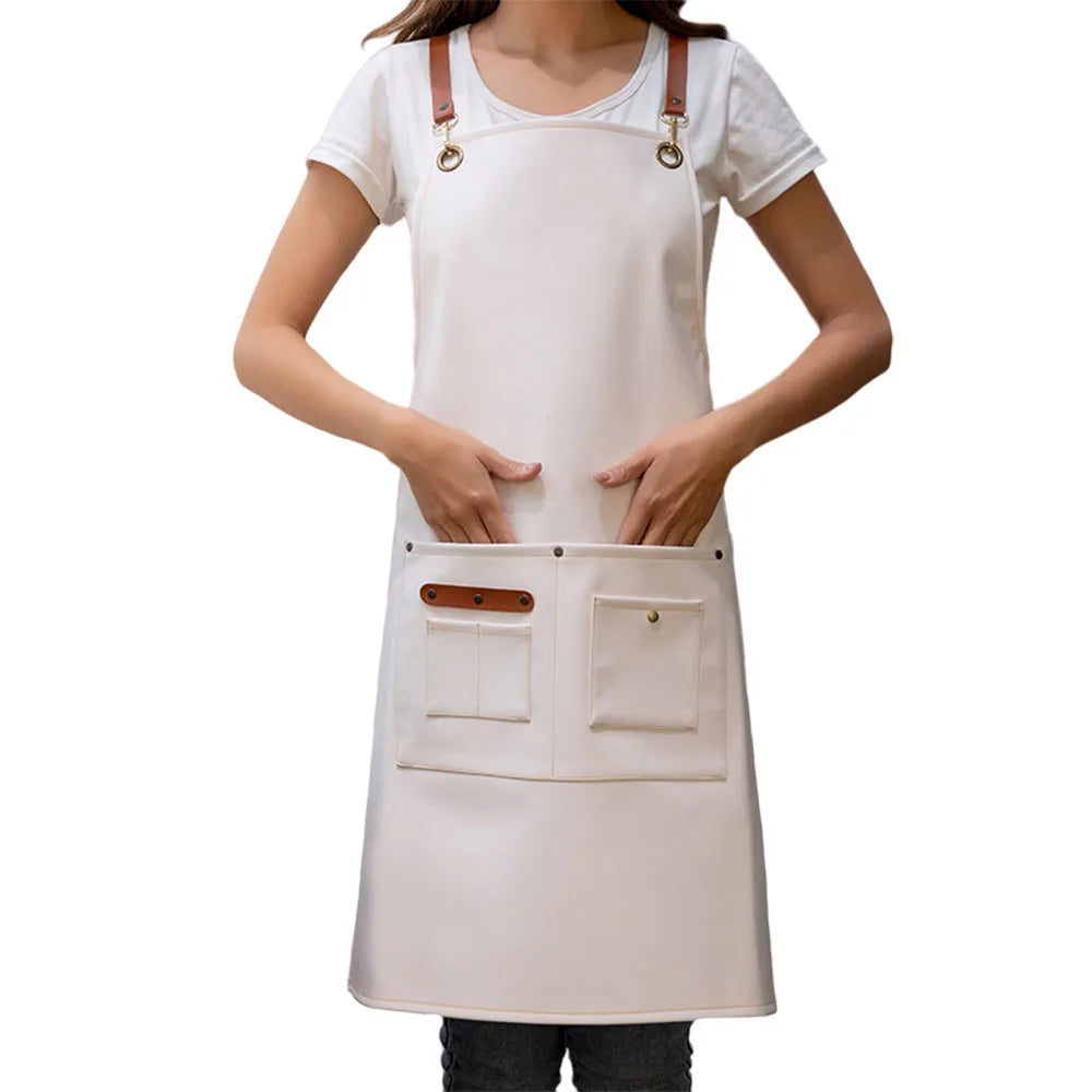 Women's Waterproof and Oil Resistant Leather Apron for Household Kitchen Cafes Restaurants Use for Adults