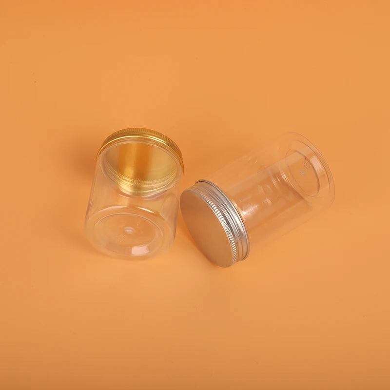 Clear 100ml & 140ml PET Plastic Jars with Aluminum Lids for Food Packaging of Cookies Candies Snacks Sugar
