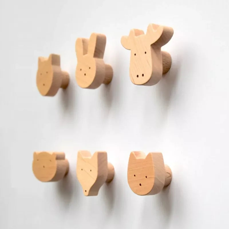 Untreated Beech Wood Elephant/lion/giraffe Animals Knobs Button Hooks  Handles Animals Wooden for Drawers