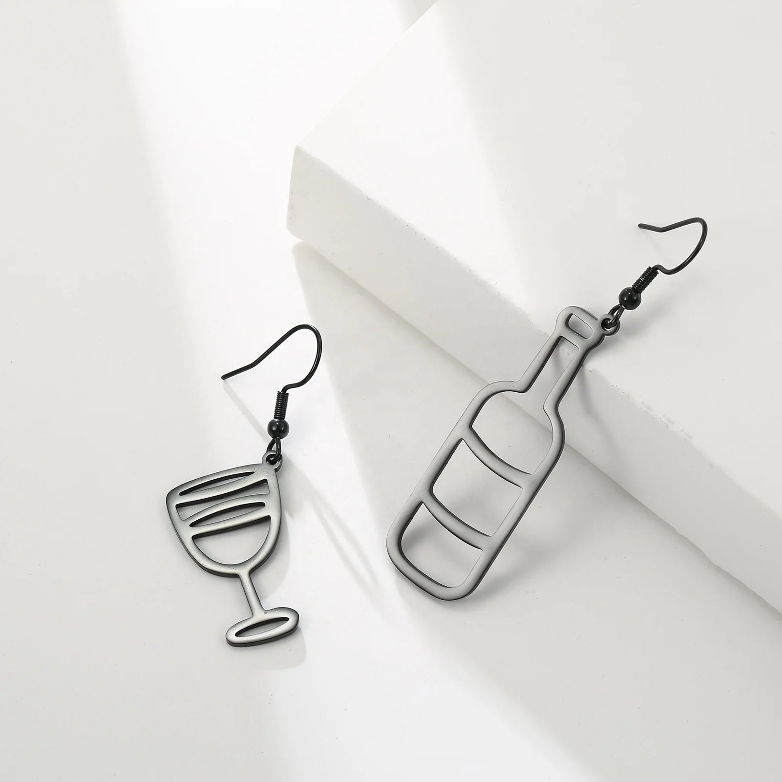 Creative Wine Bottle Wine Glass Earrings Stainless Steel Asymmetrical Earrings for Women Fashion Jewelry Birthday Gift
