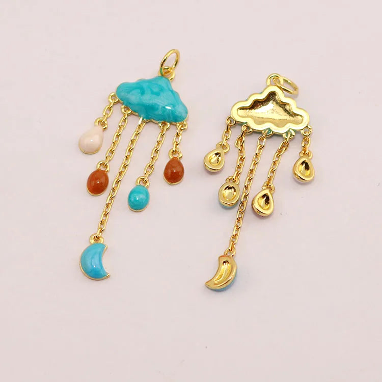 CZ8830 Fashion 18K Gold Plated Enamel Raindrop Stormy Cloud Rainy Cloudy Storm Charm Pendants for Stylish Jewelry Making 2024