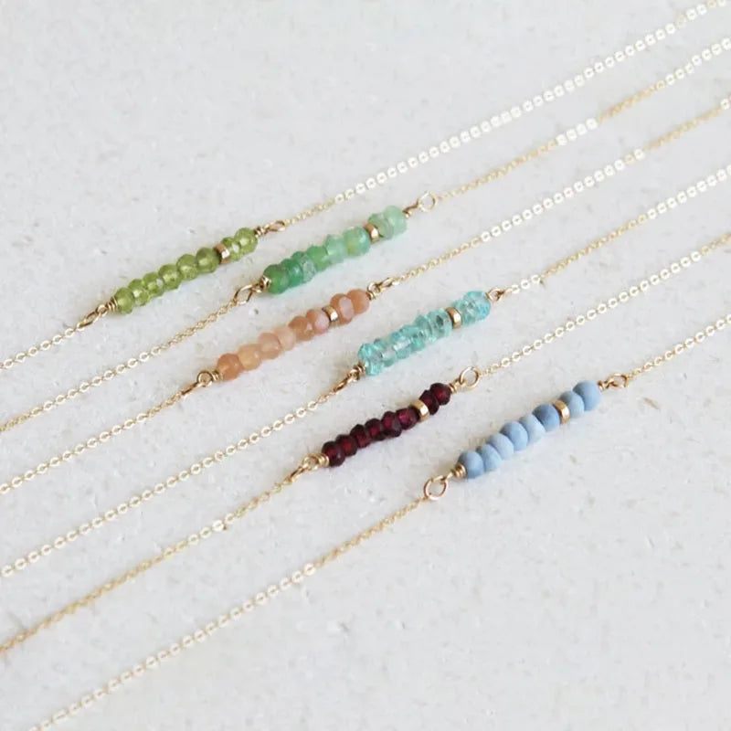 Dainty 18K Gold Filled Rondelle Beaded Bar Birthstone Layering Necklace Bridesmaid Christmas Gift for Her