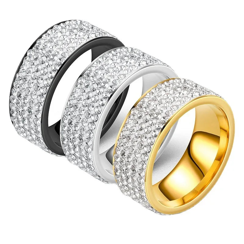 Wholesale New Product Hand-applied Diamonds 24K Gold Plated Couple Rings Stainless Steel Rings Diamond Rings for Lovers