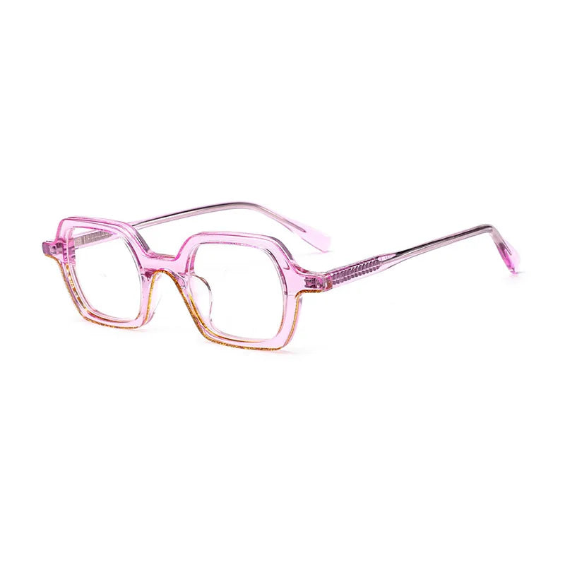 Mirrored Rimless Small Sunglasses Clear Polygon Metal Square Frame Glasses Acetate Sheet Eyeglass  Small Frame Glasses Women