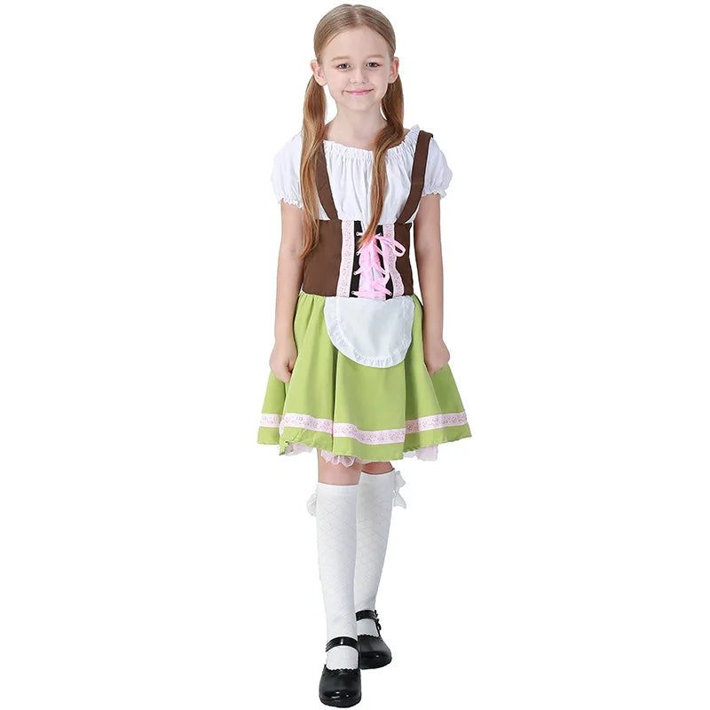 Kids Girls Oktoberfest Fancy Dress Heidi German Children Beer Maid Costume Bavarian Dirndl Dress