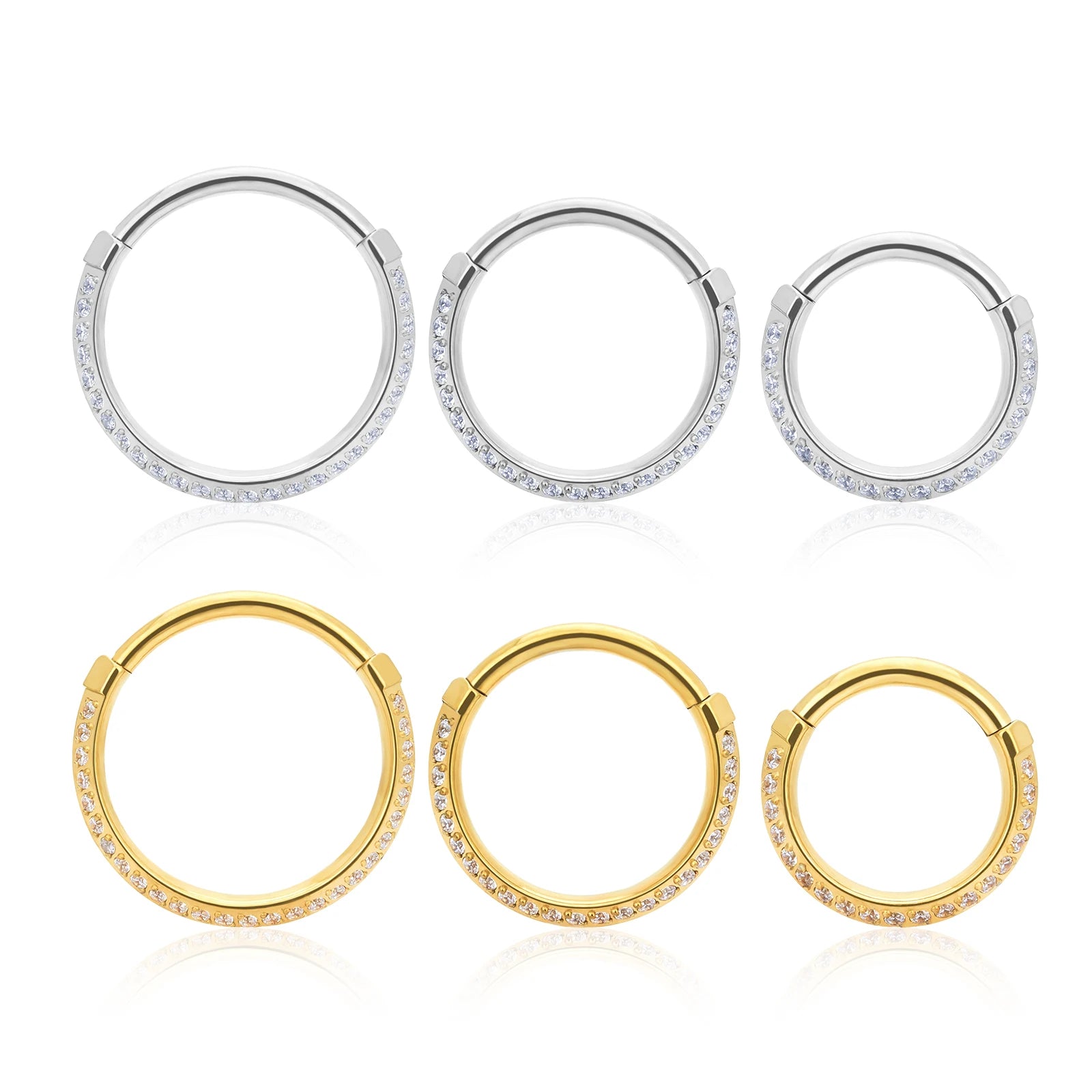 G23 ASTM F136 Titanium Earrings Nose Ring Zircon Clicker Septum Hoop Tragus Cartilage Helix Ear Piercing Body Jewelry