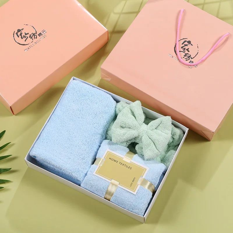 Super Thick Absorbent Bathroom Lady Women Face Mask Towel Bath Towel Dry Hair Cap 3pcs Valentines Gift Sets