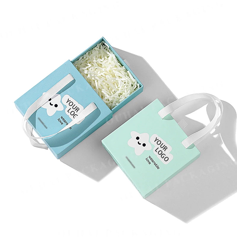 Customization Cardboard Package Sliding Drawer Type Paper Packaging Box Earrings Ring Jewelry Box with Handle for Small Busin