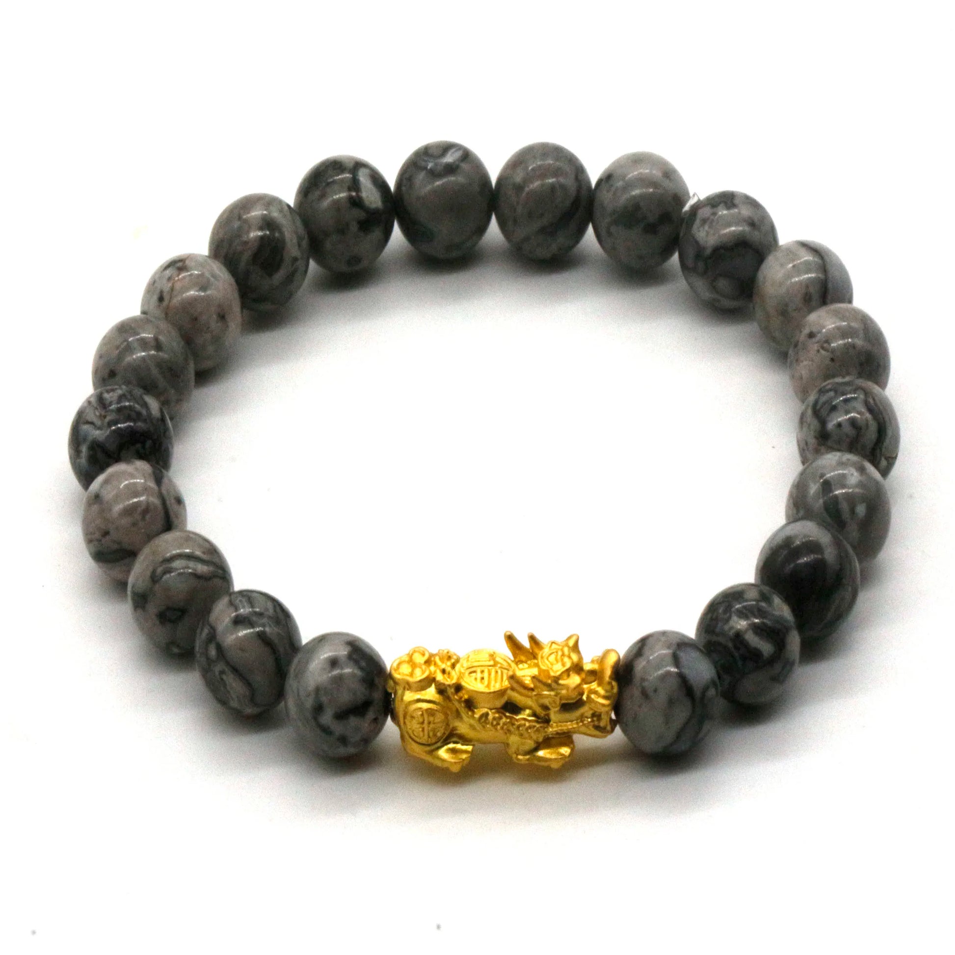 Wholesale 8mm Natural Jasper Gemstone Bracelet Pixiu Charm Classic Style Bead for Women and Men