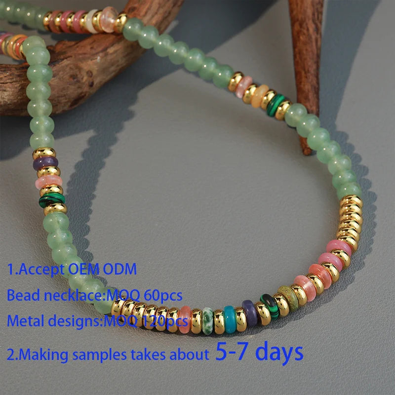 Y2K Colorful Natural Stone Beaded Necklace 18k Gold Plated Brass Choker Necklace Fashion