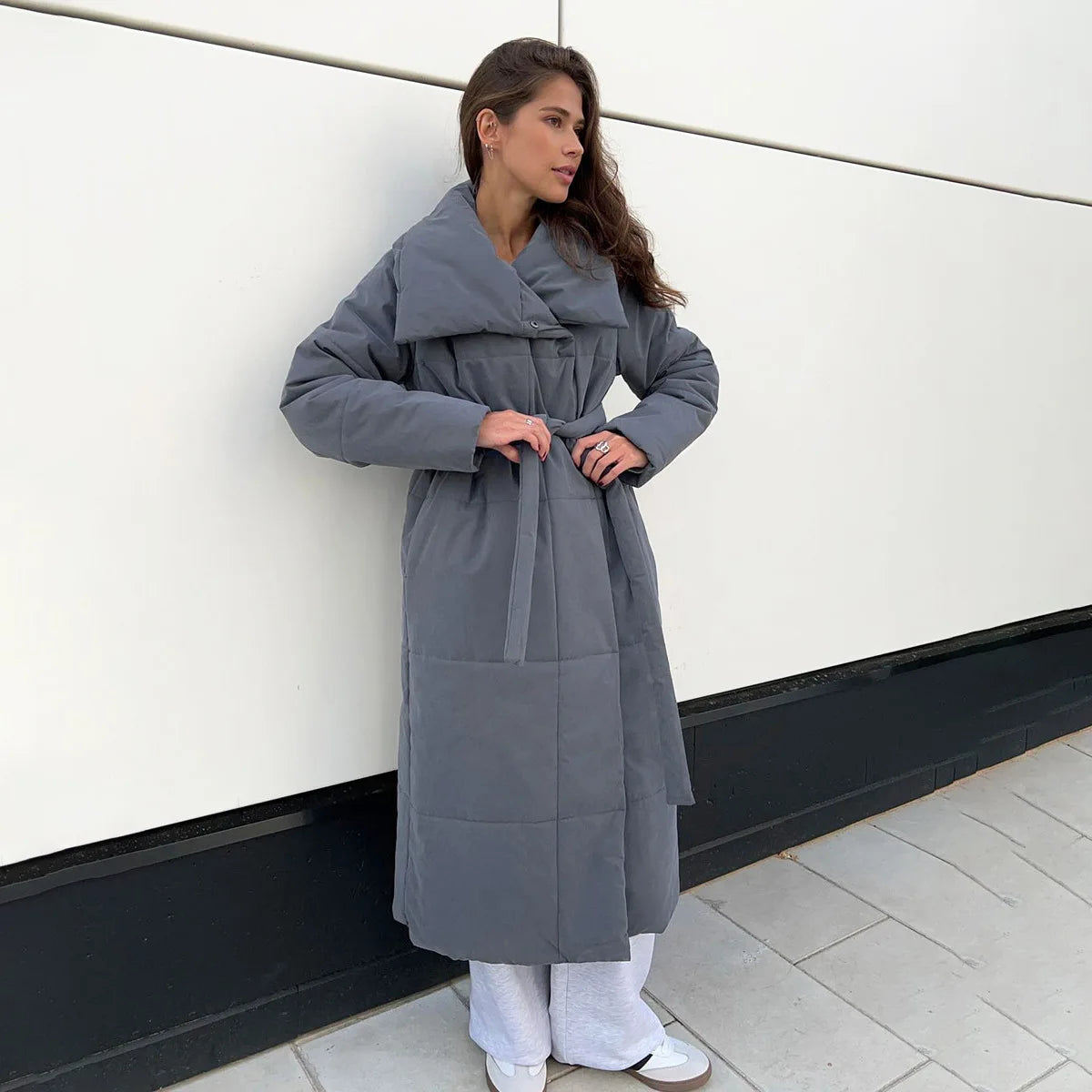 2025 Winter New Loose Casual Warm Long Stand Collar Cotton Coat European American Cross-Border Cross-Border Rabbit Zipper Jacket
