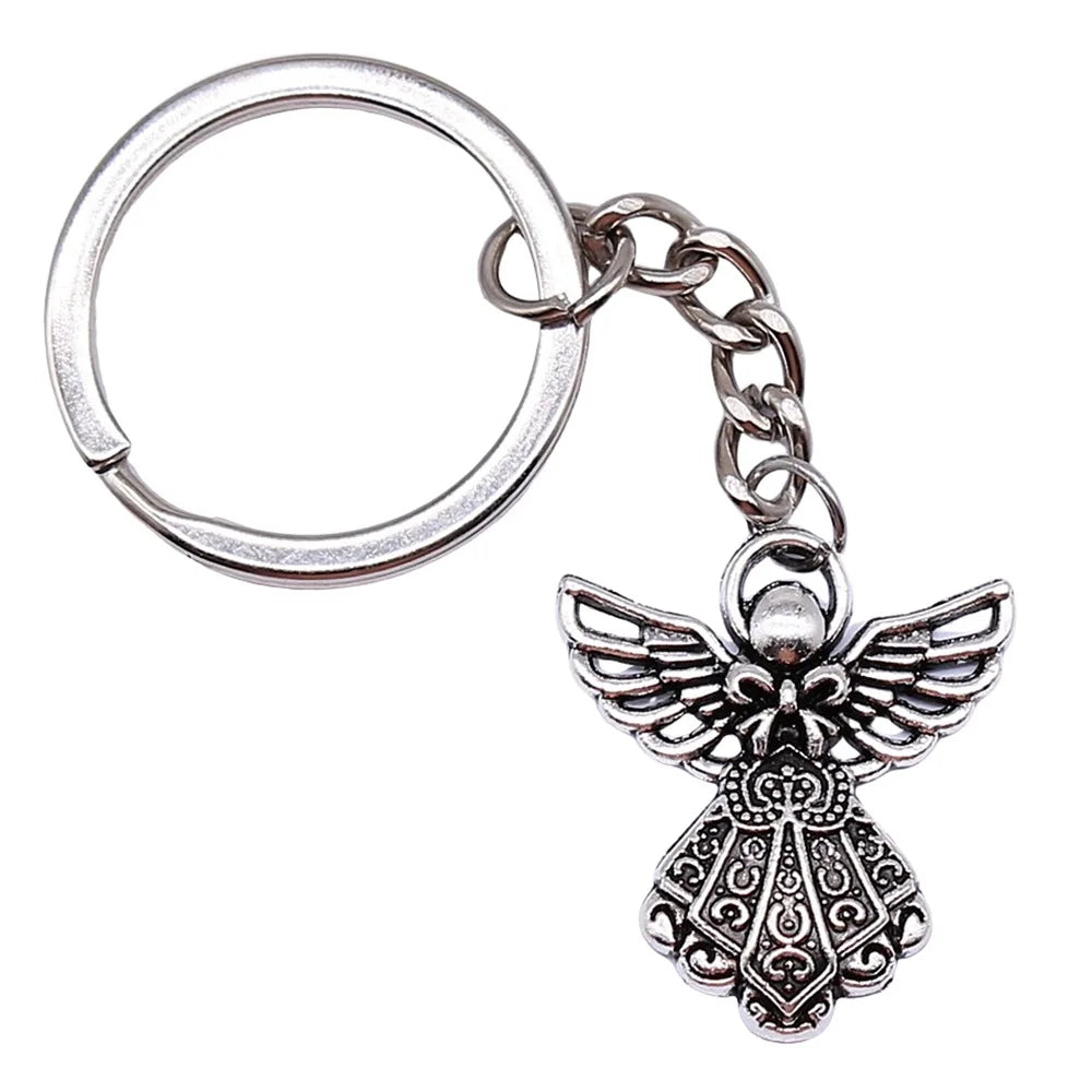 Promotion Guardian Angel 3D Metal Key Chains Silver Angel Charm Key Ring Angel Pendant Baptism Keychain Favors for Women Girl