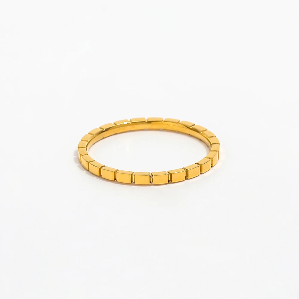 High End 18K Plain Gold Plated Super Fine Gear Shape CheckedRing Stainless Steel Trendy Simple Gold Plated Jewelry