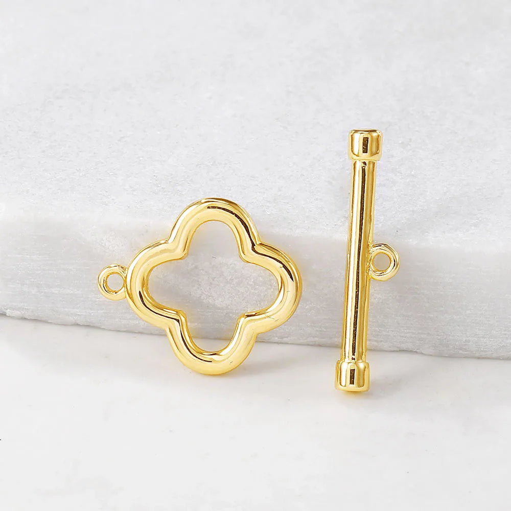 New Copper Jewelry Buckle Hand Findings Gold Handmade Four-leaf Clover Components DIY Bracelet Necklace Clasp Accessories