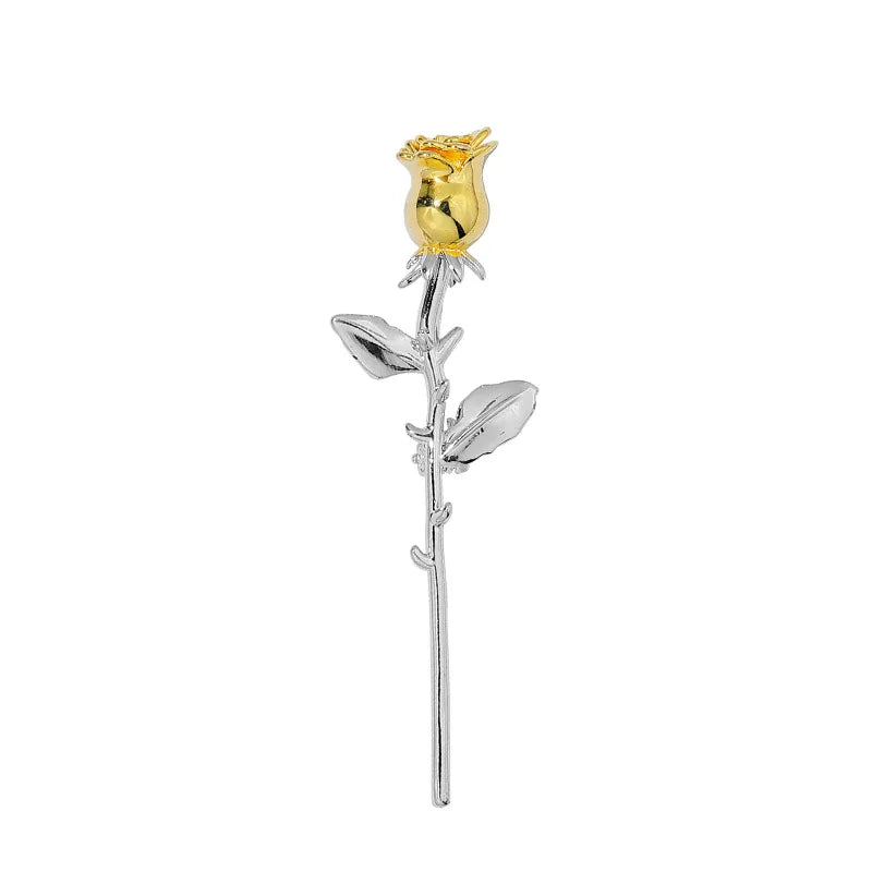 New Trendy Gold Rose Flower Collar Pin Men Fashion Business Suit Brooch Ins Jewelry