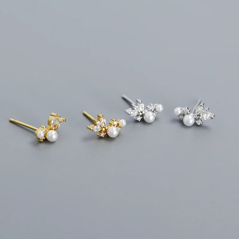 Wholesale Fashion Jewelry 925 Sterling Silver Pearl Diamond Cubic Zircon Gold Plated Stud Earring Jewelry for Women
