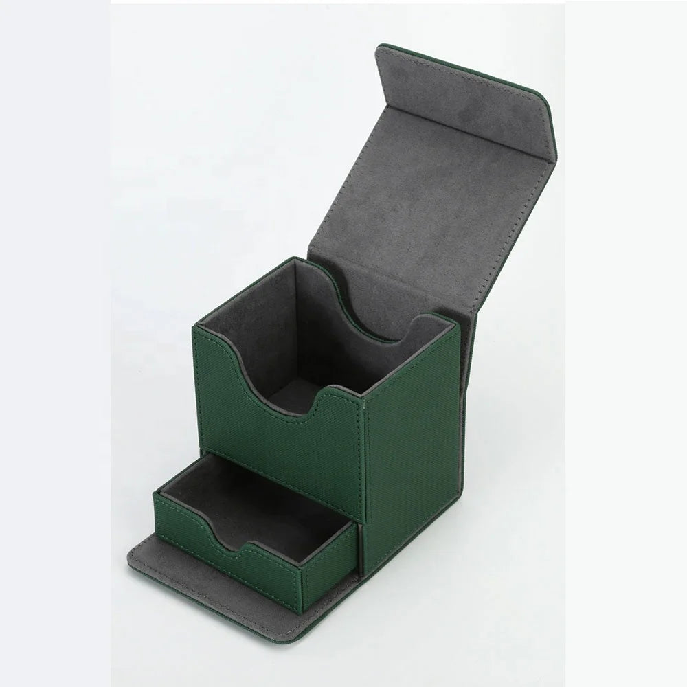 Rectangle Card Deck Box with Dice Tray PU Leather Storage Case for 150+ Sleeved Cards Modern Game Organizer