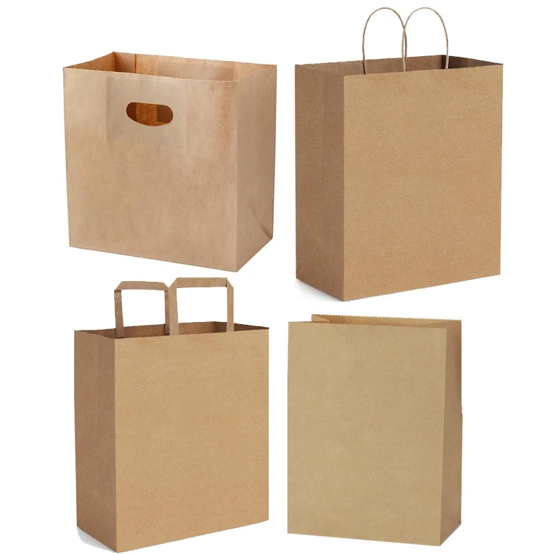 Custom Kraft Paper Bags Die Cut Tote Bags Printed Bag Packaging with Rope Flat Handles