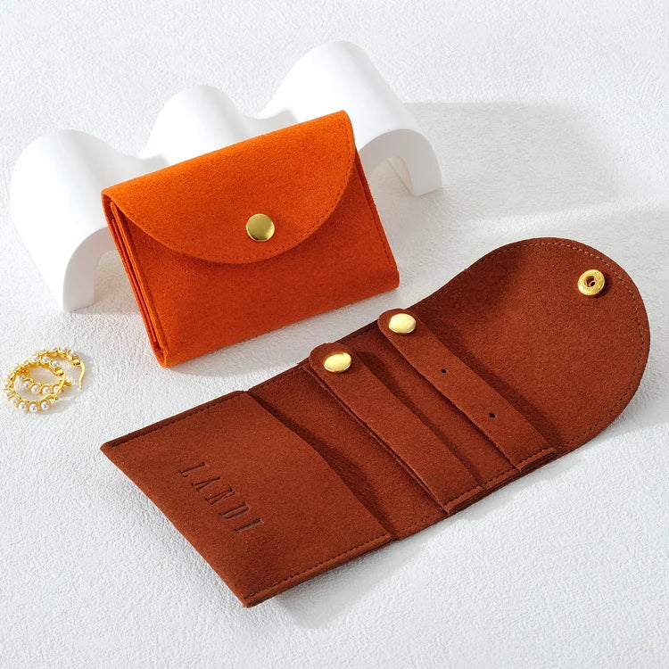 New Design Earrings Ring Necklace Jewelry Pouches Travel Storage Bag Gift Packaging Custom Logo Thicker Microfiber Jewelry Po