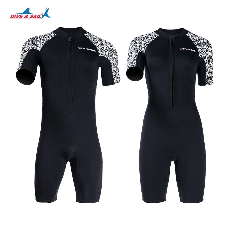 DIVE&SAIL 3mm Neoprene Front Zipper Sport Wear Short Sleeve Pants Wet Suit Wetsuits for Water Sports