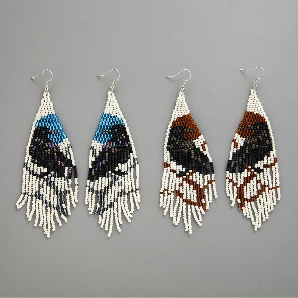 Trendy Boho Bird Shape Dangle Earrings for Women Long Handwoven Glass Beaded Beads Huggie Style Jewelry