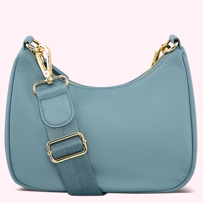 Fashion Sling Bags for Women Nylon Crossbody Pack Small Blue Curved Crossbody Bag