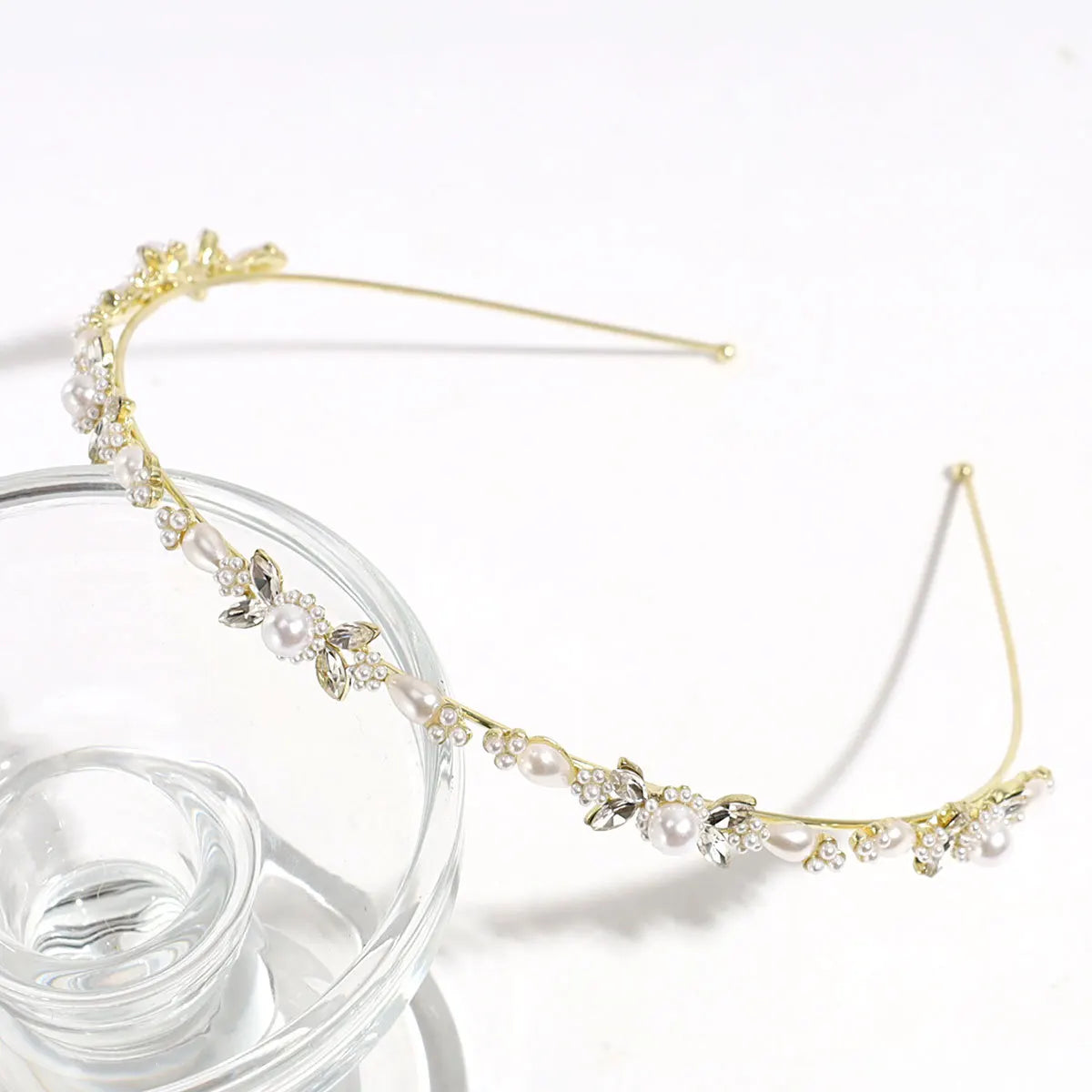 New Arrival Golden All Match Flower Slender Hair Hoop Elegant Temperament Rhinestone Pearl AlloyHeadband for Women Girls