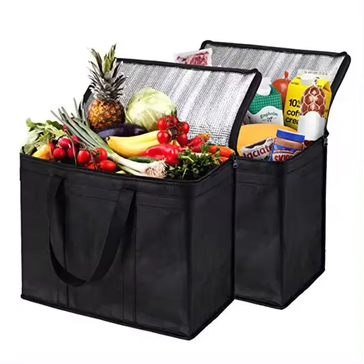 Customized Eco-Friendly Reusable Polyester Solar Panel Insulated Cooler Bag Folding Grocery Tote Logo Print Food Delivery Can