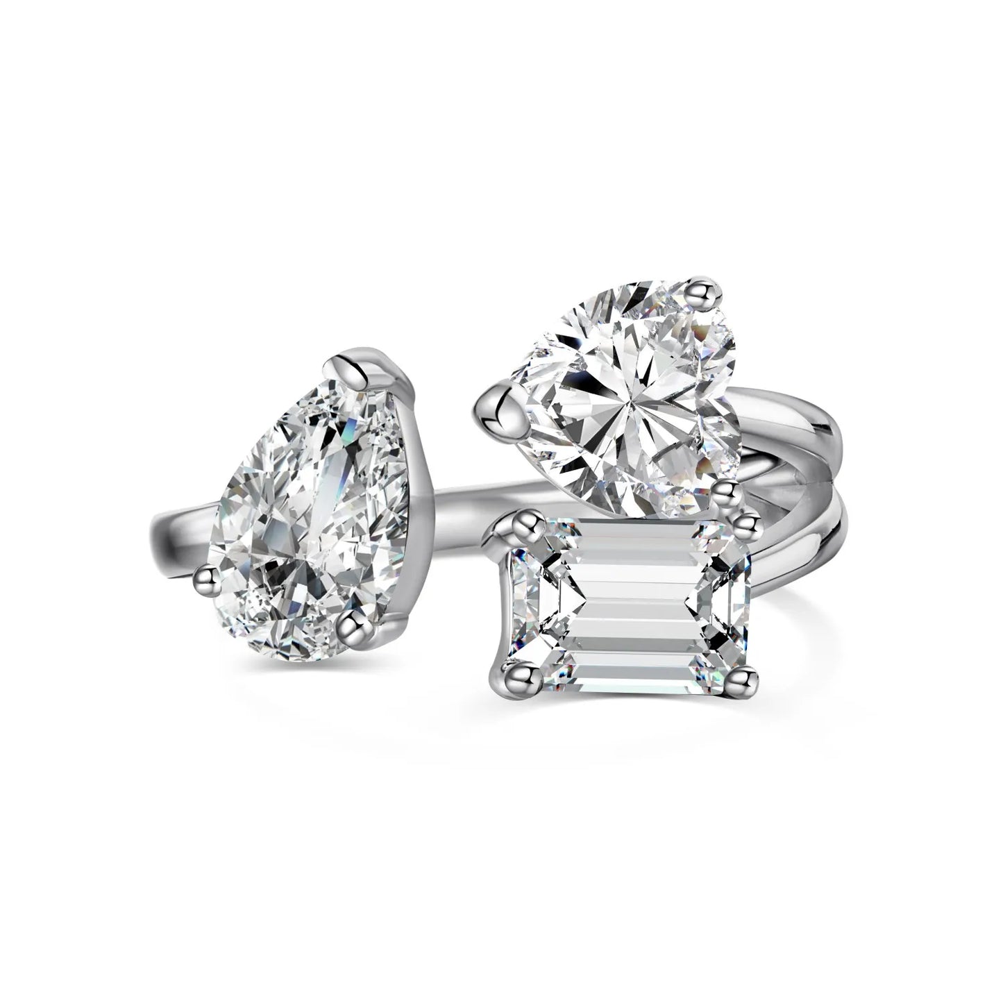 Dylam New Designer Elegance Fine Fashion Jewelry Rings Solid Sterling Silver Multiple Shape 1ct 5A Zirconia Open Adjustable R