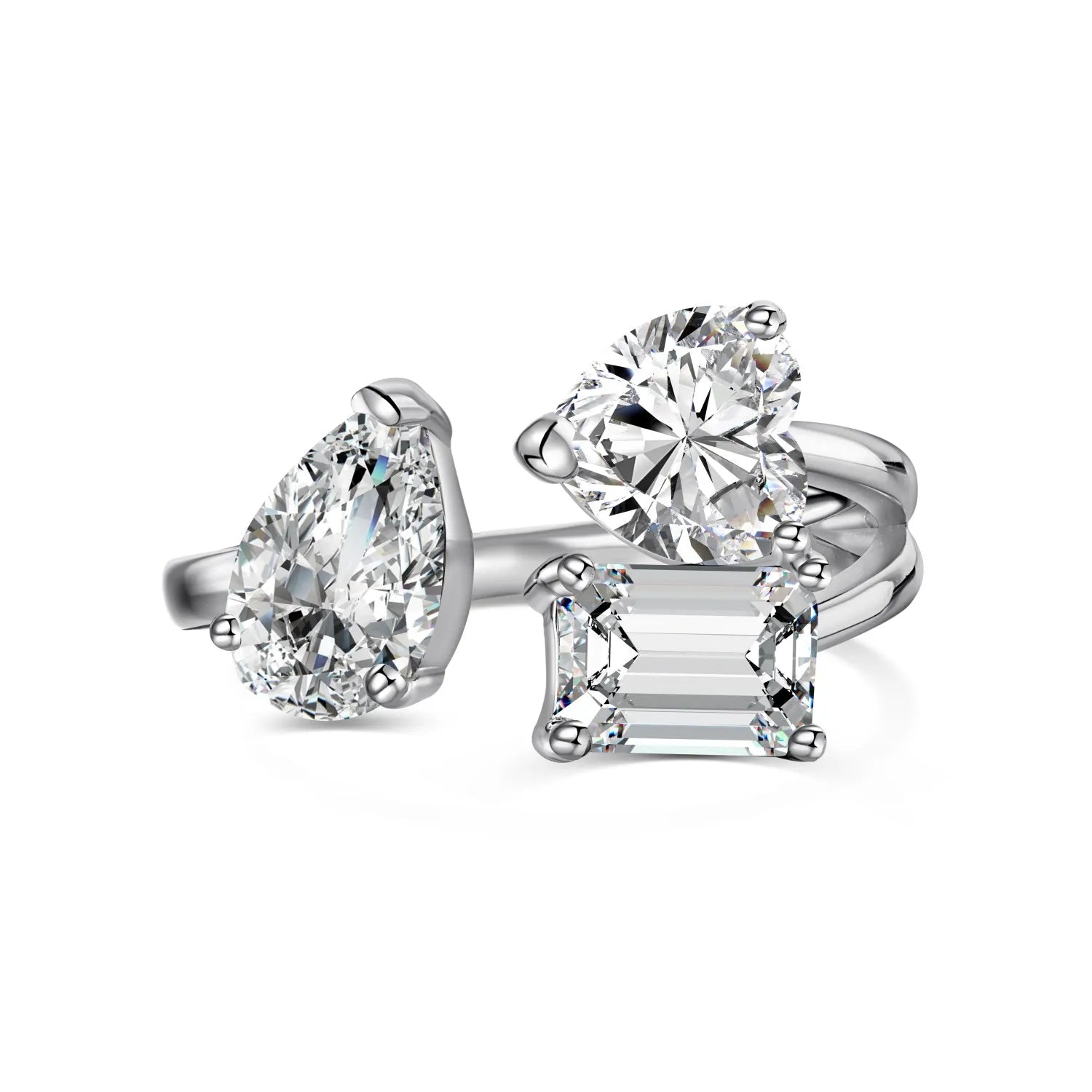 Dylam New Designer Elegance Fine Fashion Jewelry Rings Solid Sterling Silver Multiple Shape 1ct 5A Zirconia Open Adjustable R